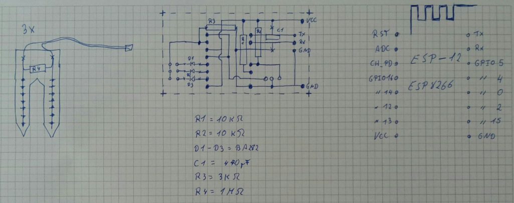 3 analoge Bodenfeuchtigkeits-Sensoren am esp8266
