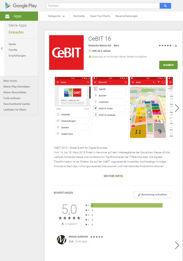 CeBIT 16 – Android Apps auf Google Play